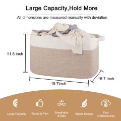 CHERISHGARD 60L Large Laundry Basket, Rectangle Woven Cotton Rope Storage Basket with Handles, Wicker Laundry Basket Hamper, Blanket Basket Living Room, Storage Basket for Toys，19.7"x15.8"x11.8"