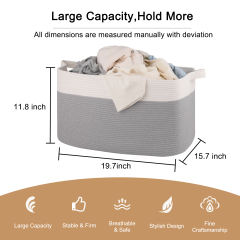 CHERISHGARD 60L Large Laundry Basket, Rectangle Woven Cotton Rope Storage Basket with Handles, Wicker Laundry Basket Hamper, Blanket Basket Living Room, Storage Basket for Toys，19.7"x15.8"x11.8"
