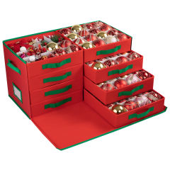 CHERISHGARD 600D Oxford Fabric Drawer Christmas Ornament Organizer with Eight Trays, Holds 128 Decorations，26"L*13"W*14"H