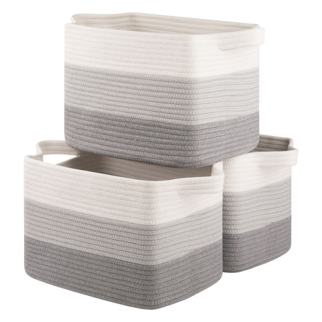 CHERISHGARD Storage Basket, Laundry Basket Set of 3 Woven Baskets for Books, Towels for Living Room, Bedroom, Bathroom.