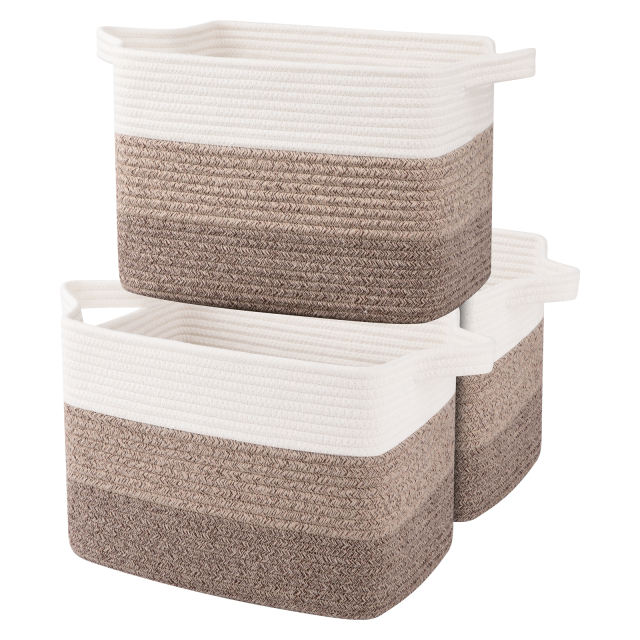 CHERISHGARD Storage Basket, Laundry Basket Set of 3 Woven Baskets for Books, Towels for Living Room, Bedroom, Bathroom.