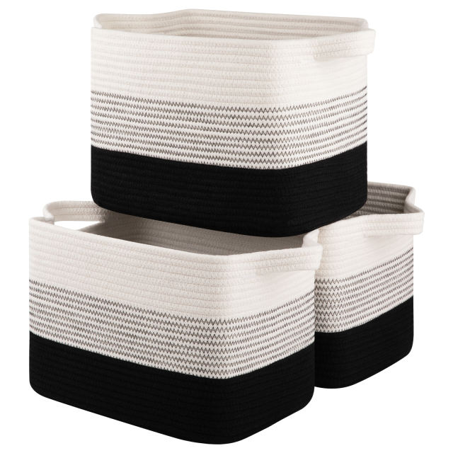 CHERISHGARD Storage Basket, Laundry Basket Set of 3 Woven Baskets for Books, Towels for Living Room, Bedroom, Bathroom.