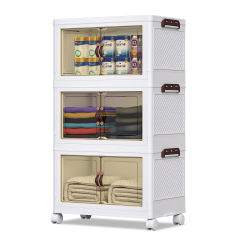 Cherishgard Storage Bins with Lids, Folding Stackable Storage Box with Doors and Wheels, Closet Organizers and Storage 4Pack(58L per pack)
