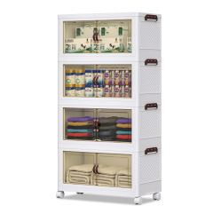 Cherishgard Storage Bins with Lids, Folding Stackable Storage Box with Doors and Wheels, Closet Organizers and Storage 4Pack(58L per pack)