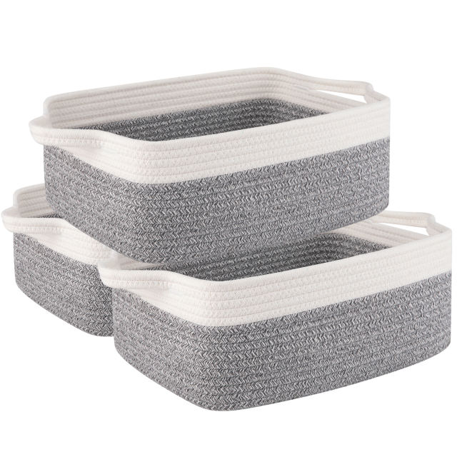 CHERISHGARD 3 Pieces Cotton Rope Baskets for Organizing，Woven Baskets for ，Toys ，Books