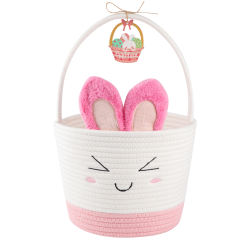 CHERISHGARD Easter Cute Bunny Baskets for Kids Egg Hunt，Basktes with Bunny Ears，Small Woven Rope Baskets for Organizing, 8L