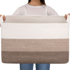 CHERISHGARD 90L Large Rectangle Storage Basket，Woven Basket For Laundry, Nursery, Bedroom，23.6"L x 16.54"W x 13.98"H