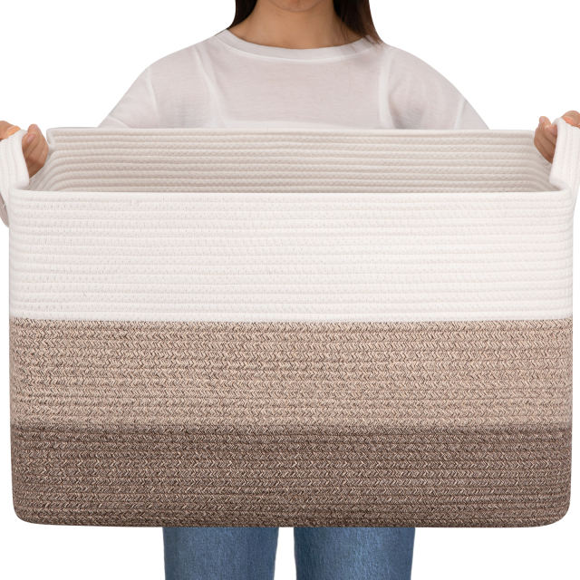 CHERISHGARD 90L Large Rectangle Storage Basket，Woven Basket For Laundry, Nursery, Bedroom，23.6"L x 16.54"W x 13.98"H