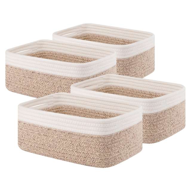 CHERISHGARD 4 Pack Woven Storage Baskets ，Cotton Rope Basket for Toy，Book and Blankets