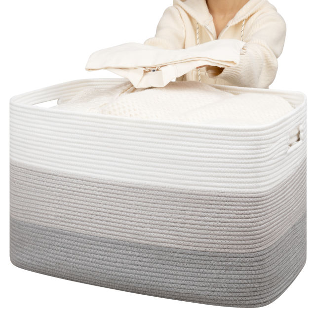 CHERISHGARD 110L Large Rectangle Storage Basket，Woven Basket For Laundry, Nursery, Bedroom，25.2"L x 17.32"W x 15.75"H