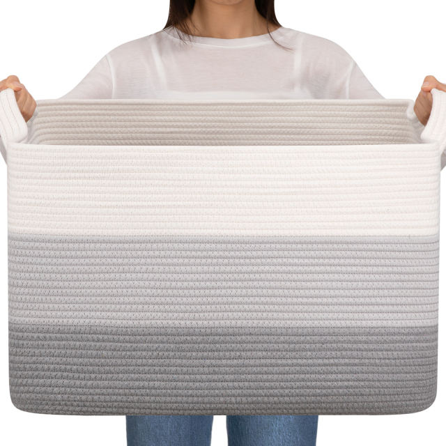 CHERISHGARD 90L Large Rectangle Storage Basket，Woven Basket For Laundry, Nursery, Bedroom，23.6"L x 16.54"W x 13.98"H