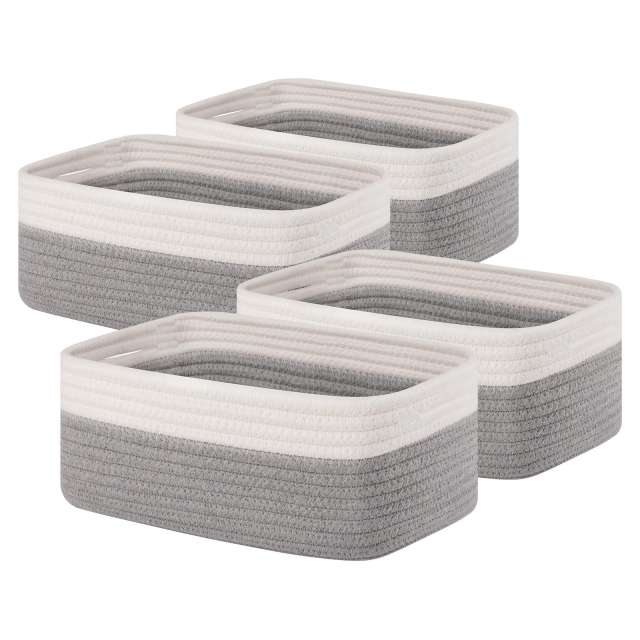CHERISHGARD 4 Pack Woven Storage Baskets ，Cotton Rope Basket for Toy，Book and Blankets
