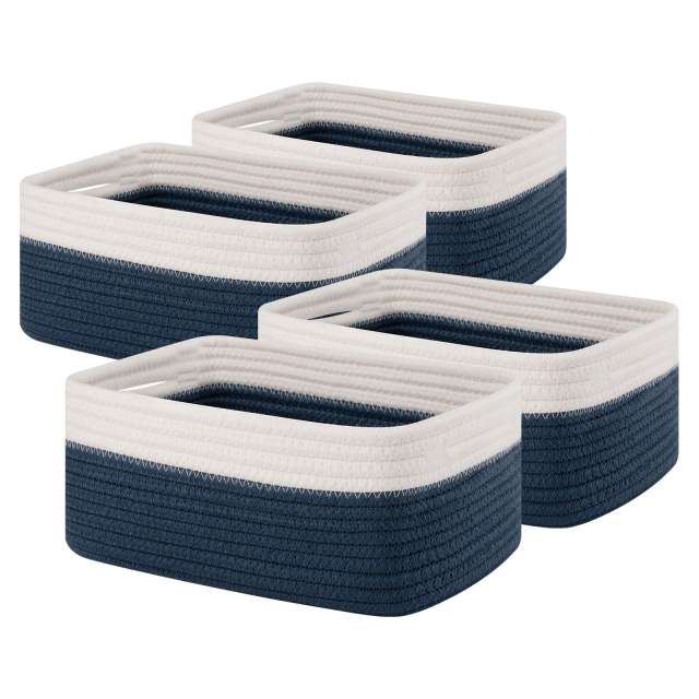 CHERISHGARD 4 Pack Woven Storage Baskets ，Cotton Rope Basket for Toy，Book and Blankets