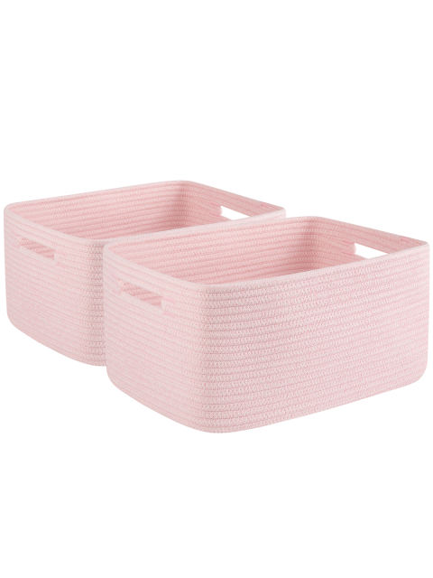CHERISHGARD Cotton Storage Basket 2 Pieces 22L, 15.75"x11.81"x7.08" , Woven Storage Basket, Durable Cotton Rope Material, Multi-Functional Storage for Living Room Bedroom Bathroom