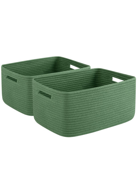 CHERISHGARD Cotton Storage Basket 2 Pieces 22L, 15.75"x11.81"x7.08" , Woven Storage Basket, Durable Cotton Rope Material, Multi-Functional Storage for Living Room Bedroom Bathroom