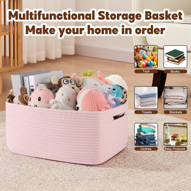 CHERISHGARD Cotton Storage Basket 2 Pieces 22L, 15.75"x11.81"x7.08" , Woven Storage Basket, Durable Cotton Rope Material, Multi-Functional Storage for Living Room Bedroom Bathroom