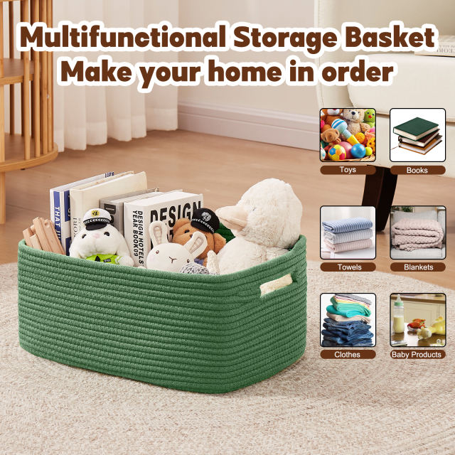 CHERISHGARD Cotton Storage Basket 2 Pieces 22L, 15.75"x11.81"x7.08" , Woven Storage Basket, Durable Cotton Rope Material, Multi-Functional Storage for Living Room Bedroom Bathroom