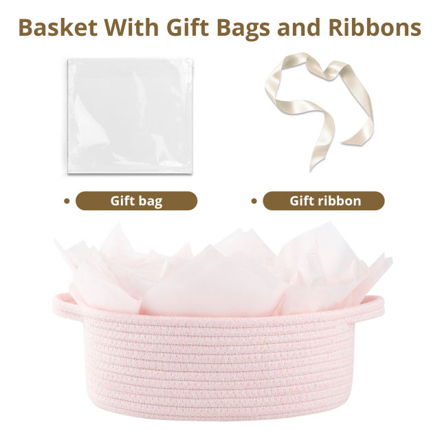 CHERISHGARD Gift Basket Empty with Gift Bags and Ribbons，Small Woven Basket for Nursery，Baby Shower，11.8*7.87*4.72