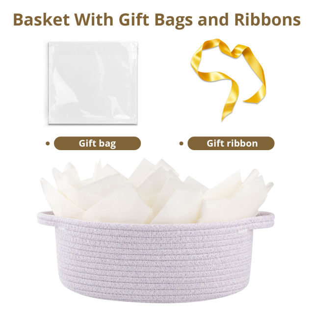 CHERISHGARD Gift Basket Empty with Gift Bags and Ribbons，Small Woven Basket for Nursery，Baby Shower，11.8*7.87*4.72