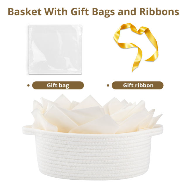 CHERISHGARD Gift Basket Empty with Gift Bags and Ribbons，Small Woven Basket for Nursery，Baby Shower，11.8*7.87*4.72