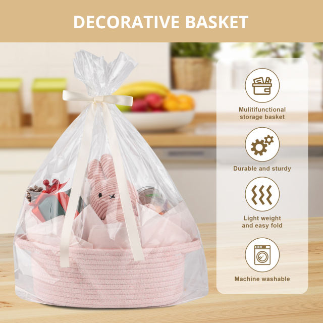 CHERISHGARD Gift Basket Empty with Gift Bags and Ribbons，Small Woven Basket for Nursery，Baby Shower，11.8*7.87*4.72