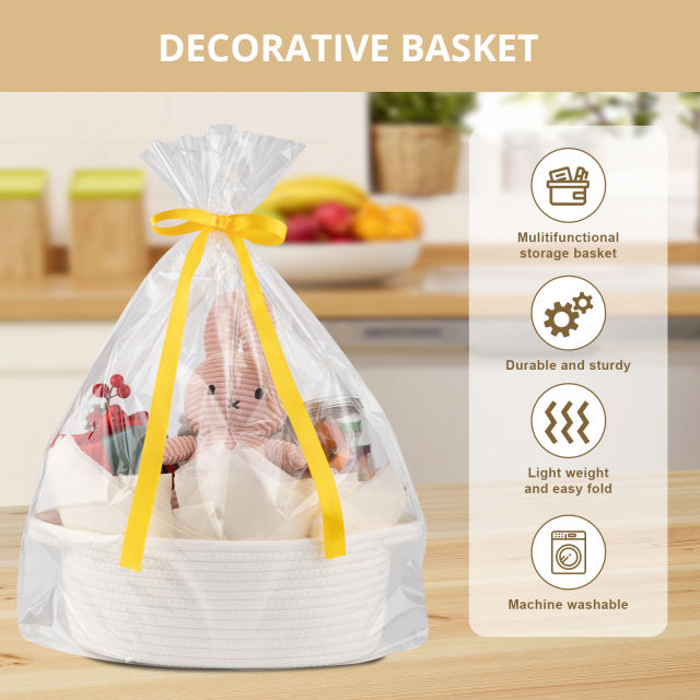 CHERISHGARD Gift Basket Empty with Gift Bags and Ribbons，Small Woven Basket for Nursery，Baby Shower，11.8*7.87*4.72