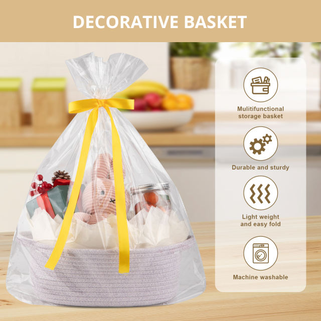 CHERISHGARD Gift Basket Empty with Gift Bags and Ribbons，Small Woven Basket for Nursery，Baby Shower，11.8*7.87*4.72