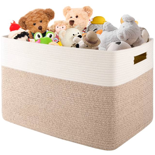 CHERISHGARD 100L Large Rectangle Blanket Basket，Cotton Rope Baskets for Storage, Woven Laundry Basket for Toys