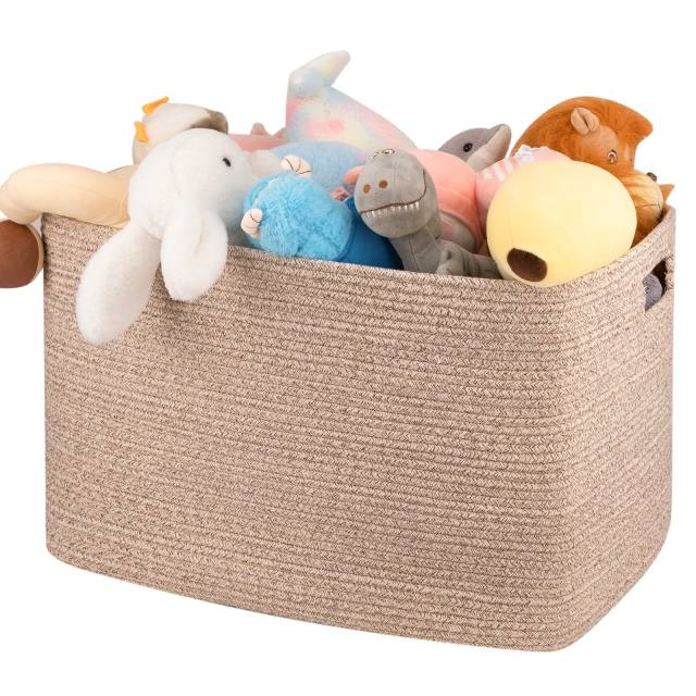 CHERISHGARD 90L Large Laundry Basket, Rectangle Cotton Rope Storage Baskets, Cotton Rope Basket with Handles