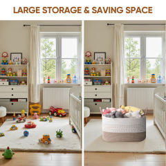 CHERISHGARD Large Woven Storage Basket, 24.80*15.75*15.75, Rectangle Cotton Rope Basket, 100L Capacity for Blankets, Toys, Clothes Organizing with Handles