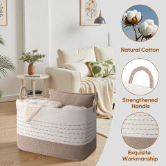 CHERISHGARD Large Woven Storage Basket, 24.80*15.75*15.75, Rectangle Cotton Rope Basket, 100L Capacity for Blankets, Toys, Clothes Organizing with Handles