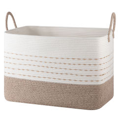 CHERISHGARD Large Woven Storage Basket, 24.80*15.75*15.75, Rectangle Cotton Rope Basket, 100L Capacity for Blankets, Toys, Clothes Organizing with Handles