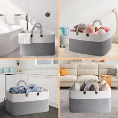 CHERISHGARD Blanket Basket 90L Rectangle Rope Baskets for Storage, Cotton Rope Basket for Bedroom Livingroom Washingroom