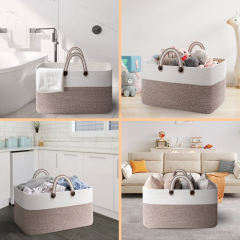 CHERISHGARD Blanket Basket 90L Rectangle Rope Baskets for Storage, Cotton Rope Basket for Bedroom Livingroom Washingroom