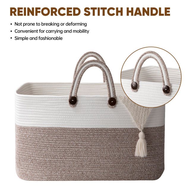 CHERISHGARD Blanket Basket 90L Rectangle Rope Baskets for Storage, Cotton Rope Basket for Bedroom Livingroom Washingroom