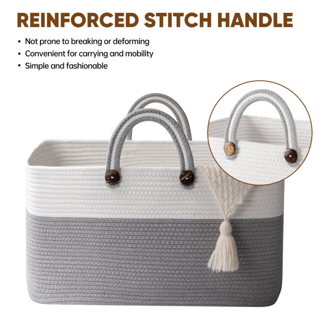 CHERISHGARD Blanket Basket 70L Rectangle Rope Baskets for Storage, Cotton Rope Basket for Bedroom Livingroom Washingroom