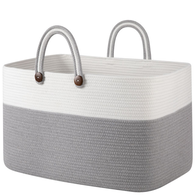 CHERISHGARD Blanket Basket 90L Rectangle Rope Baskets for Storage, Cotton Rope Basket for Bedroom Livingroom Washingroom