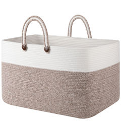 CHERISHGARD Blanket Basket 90L Rectangle Rope Baskets for Storage, Cotton Rope Basket for Bedroom Livingroom Washingroom