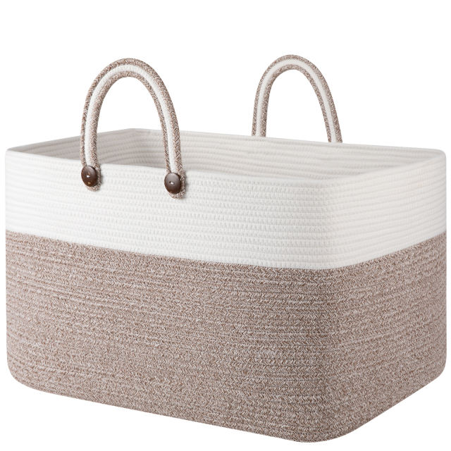 CHERISHGARD Blanket Basket 90L Rectangle Rope Baskets for Storage, Cotton Rope Basket for Bedroom Livingroom Washingroom
