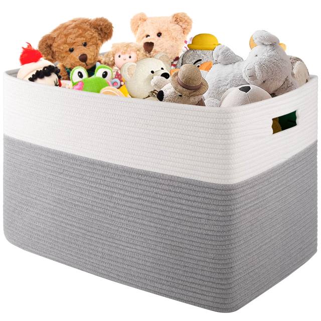 CHERISHGARD 100L Large Rectangle Blanket Basket，Cotton Rope Baskets for Storage, Woven Laundry Basket for Toys