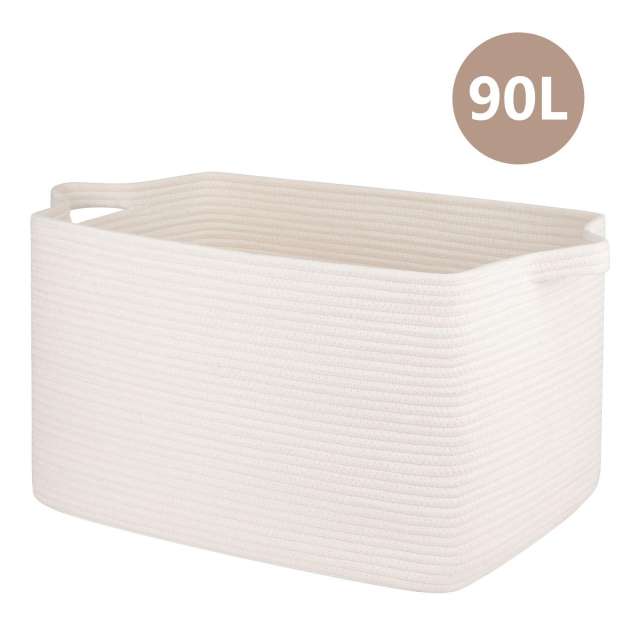 CHERISHGARD 90L Blanket Basket 23.6"*13.5"*13.8"，Rectangle Rope Baskets for Storage，Cotton Rope Basket for Bedroom