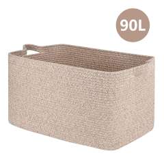 CHERISHGARD 90L Blanket Basket 23.6"*13.5"*13.8"，Rectangle Rope Baskets for Storage，Cotton Rope Basket for Bedroom