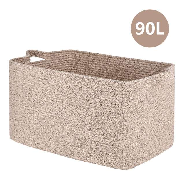 CHERISHGARD 90L Blanket Basket 23.6"*13.5"*13.8"，Rectangle Rope Baskets for Storage，Cotton Rope Basket for Bedroom