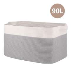 CHERISHGARD 90L Blanket Basket 23.6"*13.5"*13.8"，Rectangle Rope Baskets for Storage，Cotton Rope Basket for Bedroom