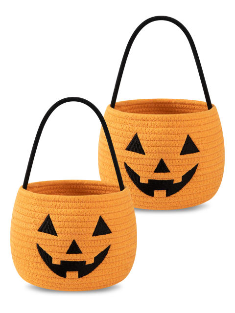 CHERISHGARD Set of 2 4L Halloween Cute Cotton Rope Baskets for Kids ,5.9 in*5.9 in*5.9 in ,Halloween Party Baskets for Candy,Toys