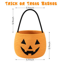 CHERISHGARD Set of 2 4L Halloween Cute Cotton Rope Baskets for Kids ,5.9 in*5.9 in*5.9 in ,Halloween Party Baskets for Candy,Toys