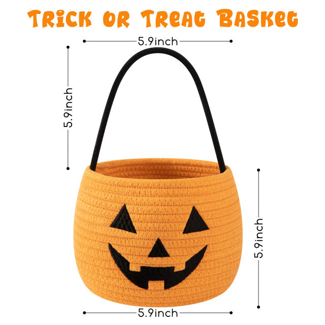 CHERISHGARD Set of 2 4L Halloween Cute Cotton Rope Baskets for Kids ,5.9 in*5.9 in*5.9 in ,Halloween Party Baskets for Candy,Toys