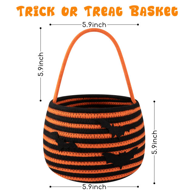 CHERISHGARD Set of 2 4L Halloween Cute Cotton Rope Baskets for Kids ,5.9 in*5.9 in*5.9 in ,Halloween Party Baskets for Candy,Toys