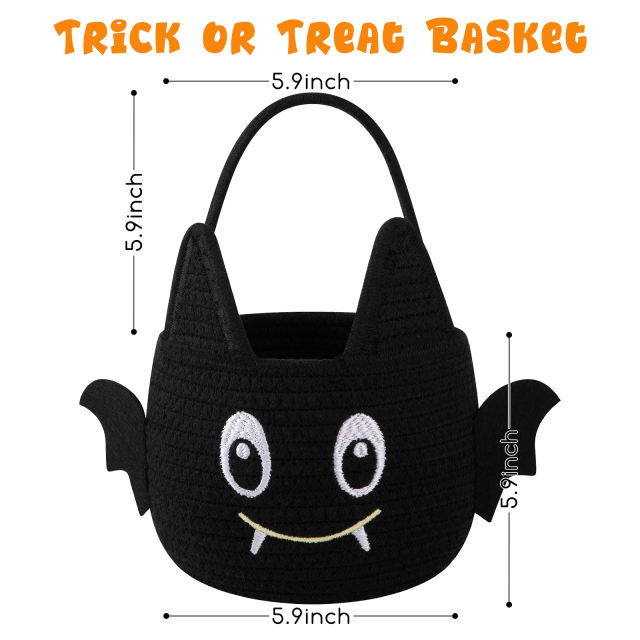 CHERISHGARD Set of 2 4L Halloween Cute Cotton Rope Baskets for Kids ,5.9 in*5.9 in*5.9 in ,Halloween Party Baskets for Candy,Toys