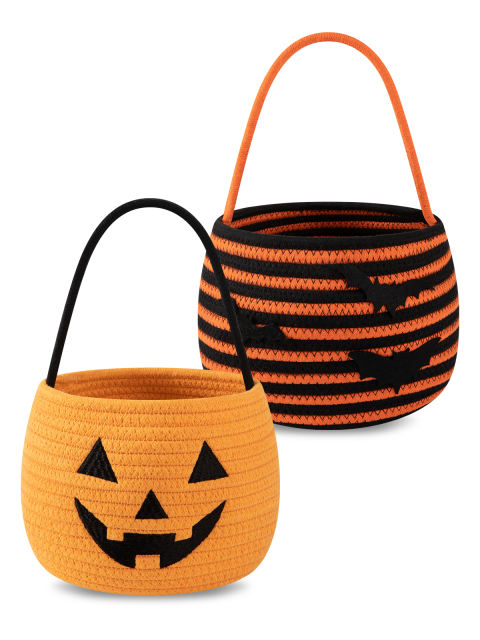 CHERISHGARD Set of 2 4L Halloween Cute Cotton Rope Baskets for Kids ,5.9 in*5.9 in*5.9 in ,Halloween Party Baskets for Candy,Toys